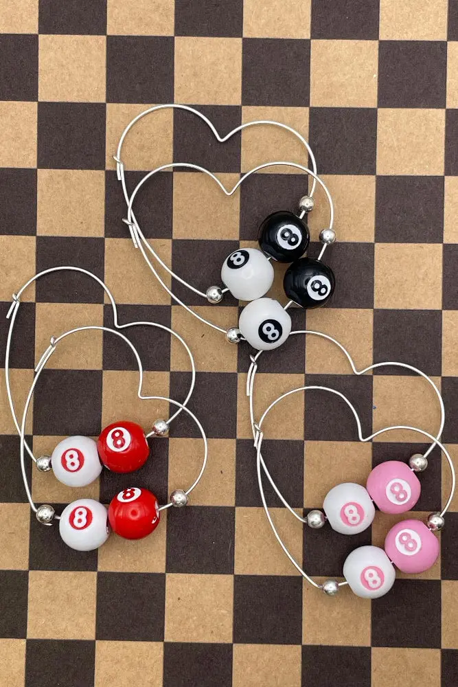 Slay - Mini Billiard 8-Ball Heart Shaped Hoop Earrings 1