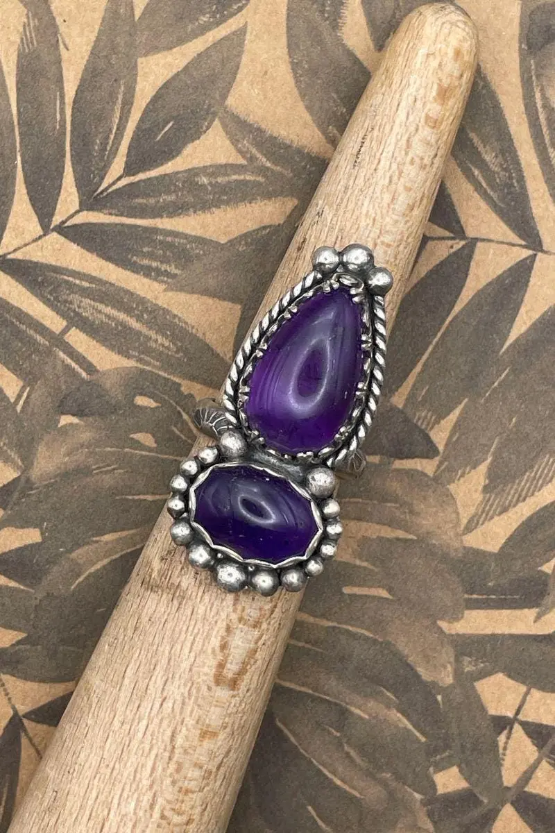 Kat - Purple Amethyst Double Gemstone Statement Ring 1