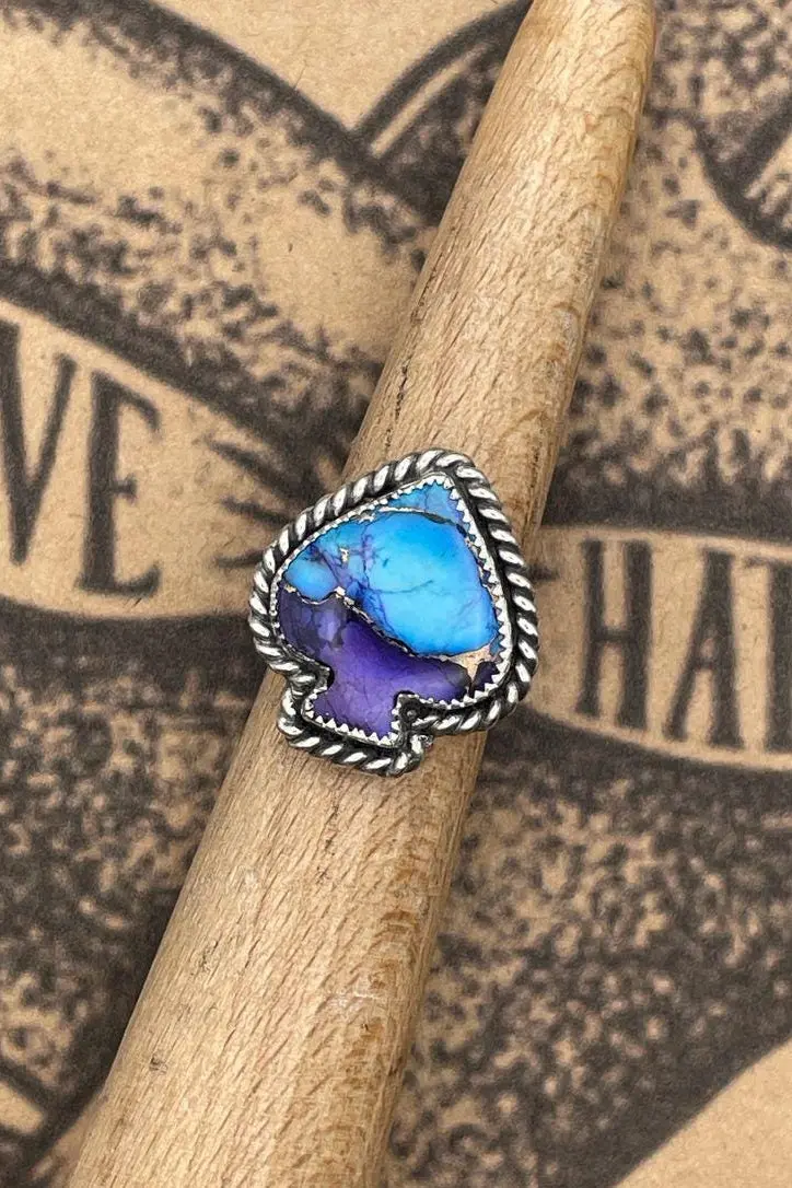 Kathy - Purple Dahlia Turquoise Spade Ring 1