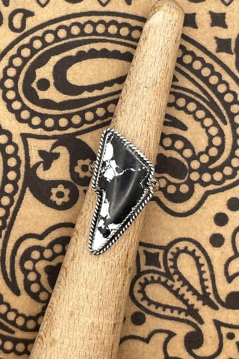 Aiden - White Buffalo Turquoise Lightning Bolt Ring 1