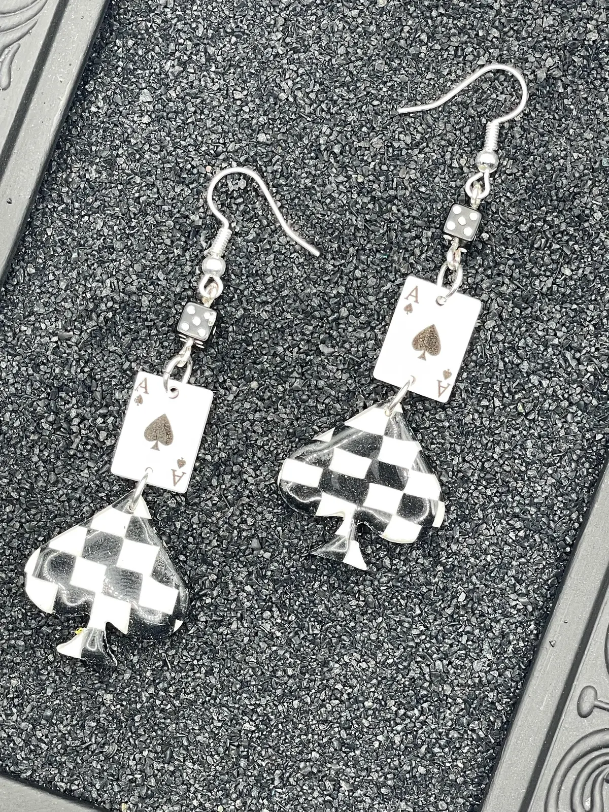 Vegas - Checkered Ace Of Spades Earrings: Handmade Polymer Clay 1