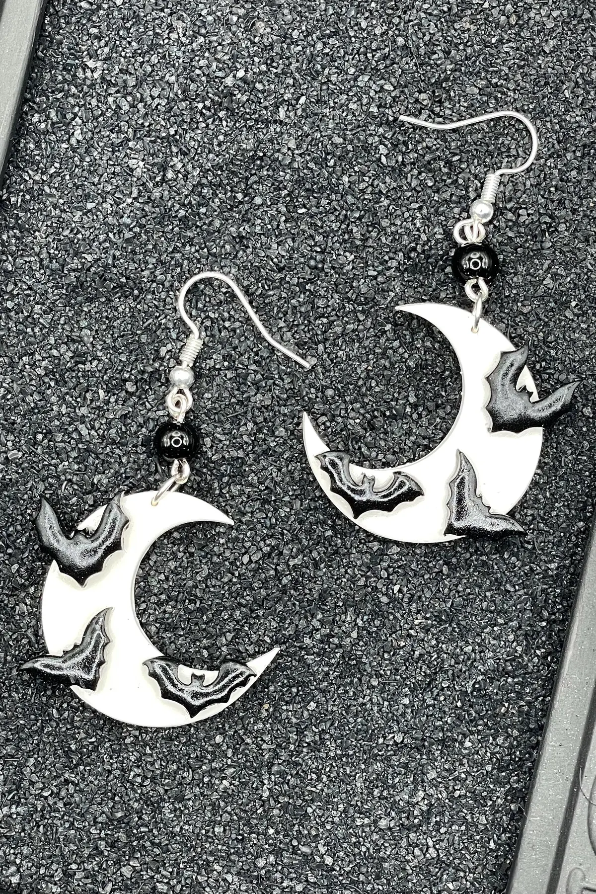 Salem - Moon & Bats Earrings: Handmade Polymer Clay 1