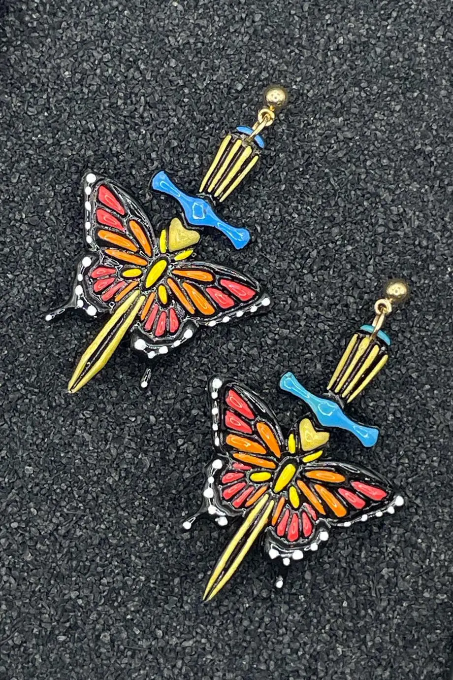 Tattoo - Butterfly With Dagger Earrings: Handmade Polymer Clay 1