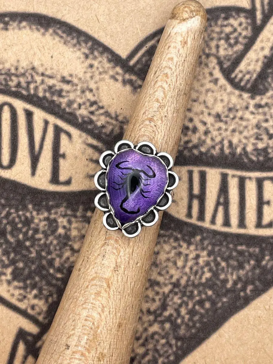 Wild - Black Scorpion In Purple Resin Heart Ring 1