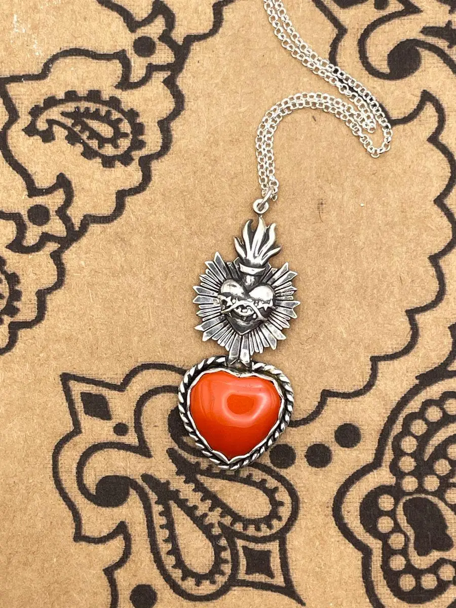 Ryder - Red Rosarita Sacred Heart Pendant Necklace 1