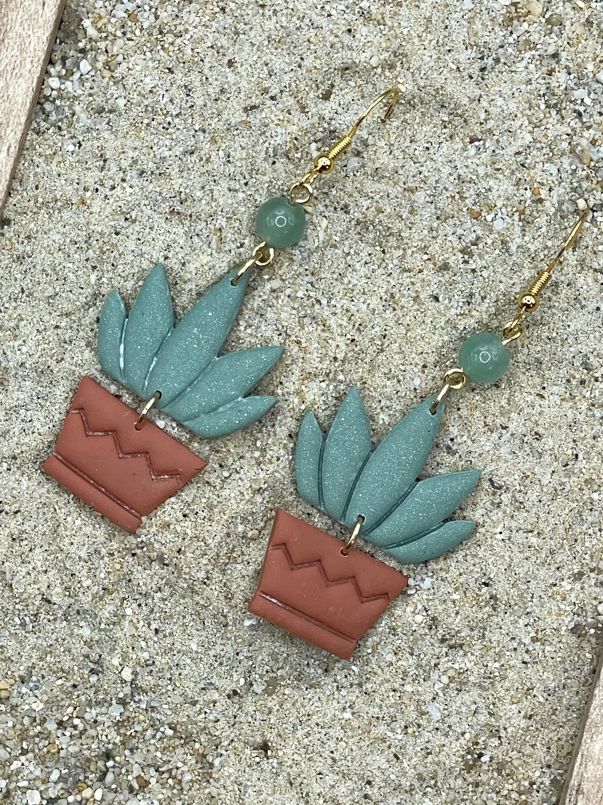 Joshua Tree - Aloe Vera Plant In Pot Earrings: Handmade Polymer Clay 1