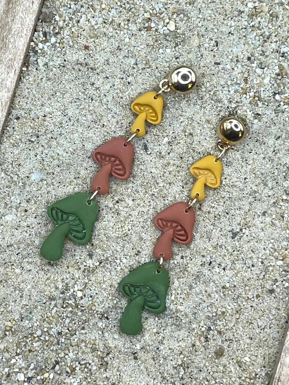 Magical Forest - Triple Mushroom Earrings: Handmade Polymer Clay 1