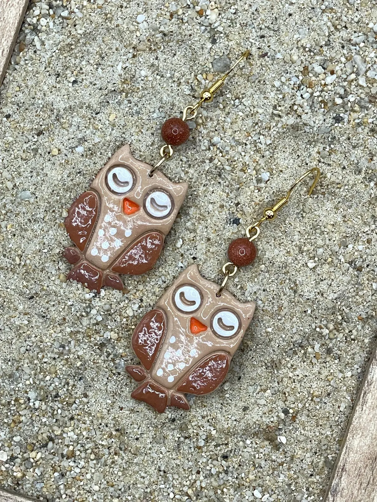 Magical Forest - Cutie Owl Earrings With Sunstone Detail: Handmade Polymer 1
