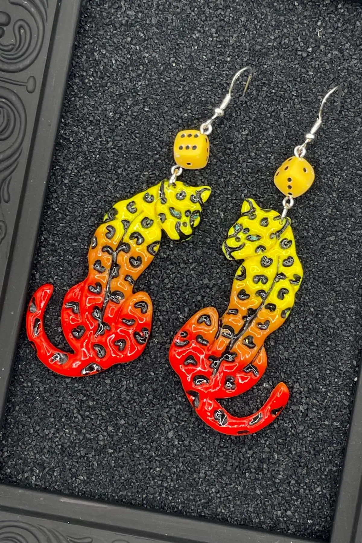 Tattoo - Ombré Cheetah Earrings With Dice Details: Handmade, Hand-Painted Polymer Clay 1