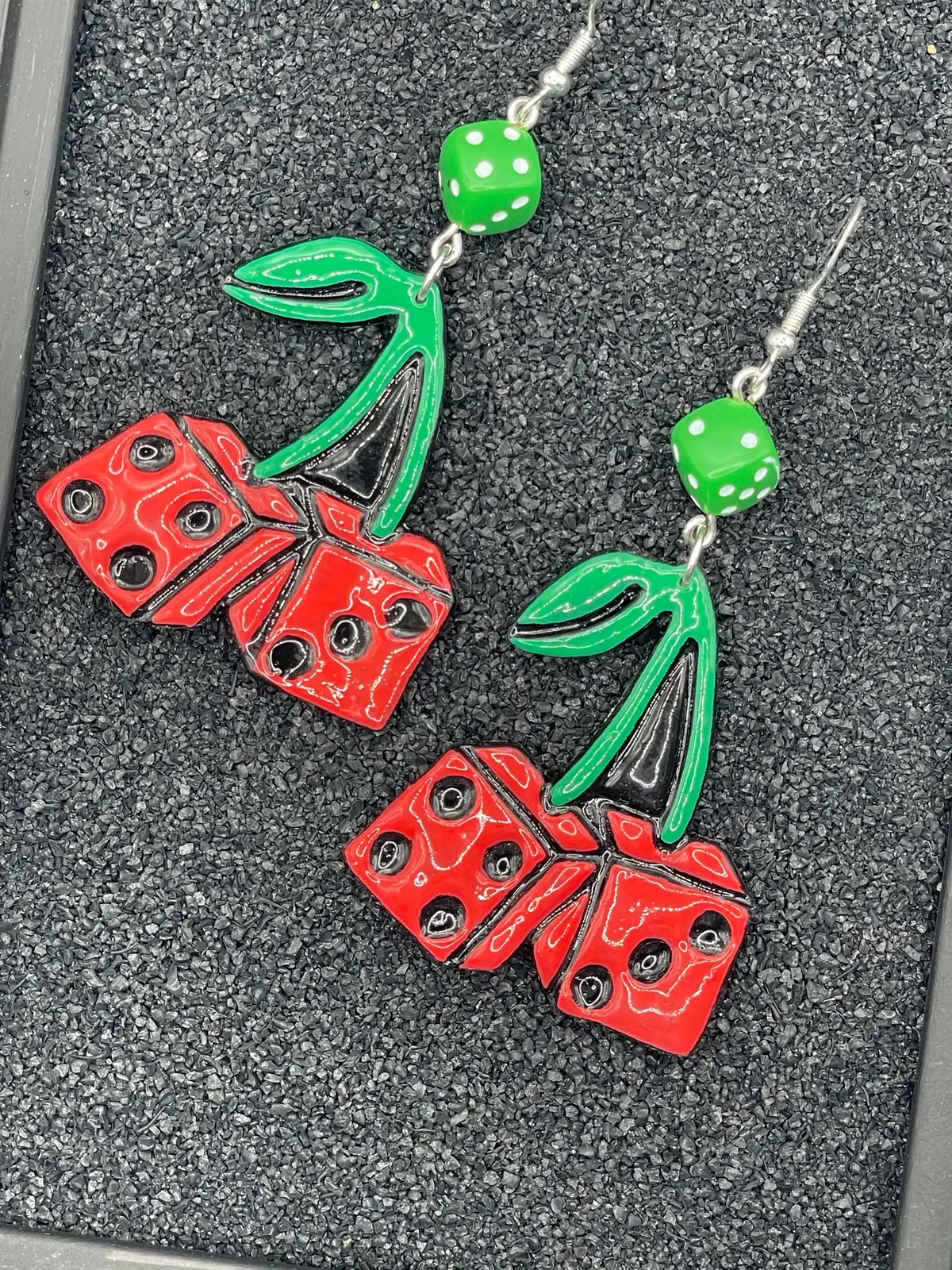 Tattoo - Cherry Dice Earrings: Handmade, Hand-Painted Polymer Clay 1