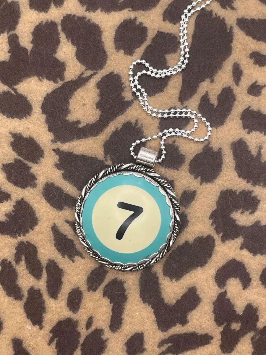 Sky - Unique Turquoise Billiard Ball Lucky #7 Pendant 1