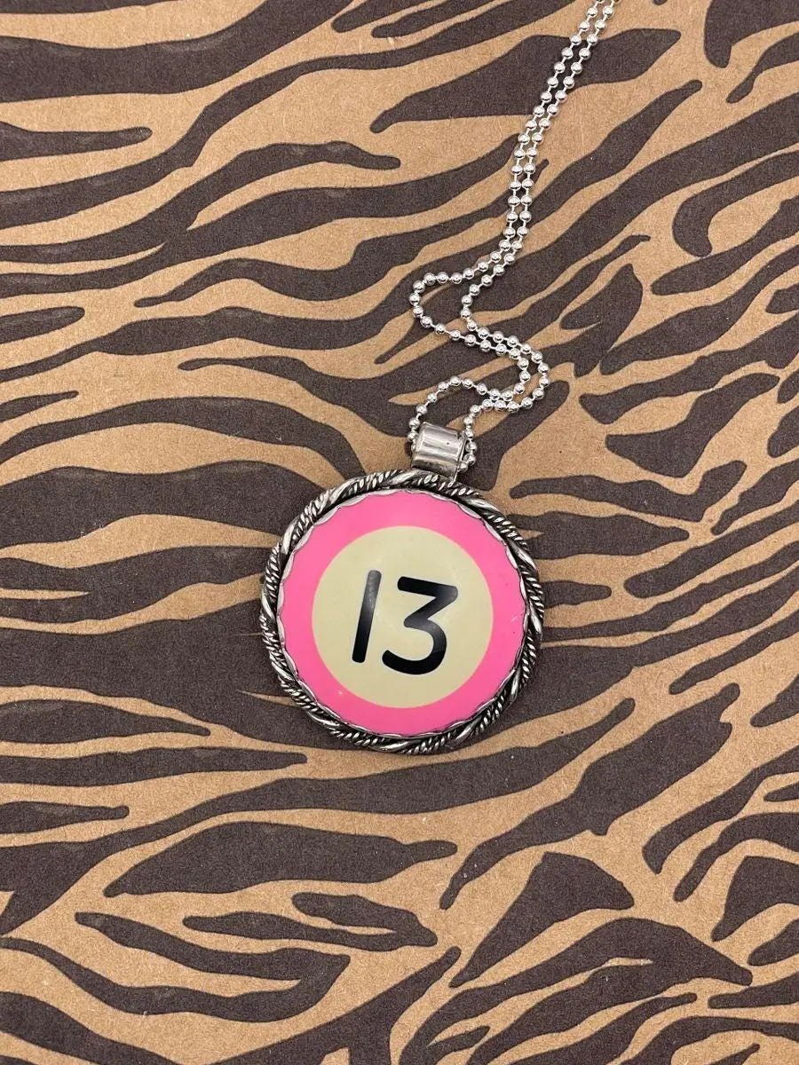 Sailor - Unique Pink Billiard Ball #13 Pendant Necklace 1