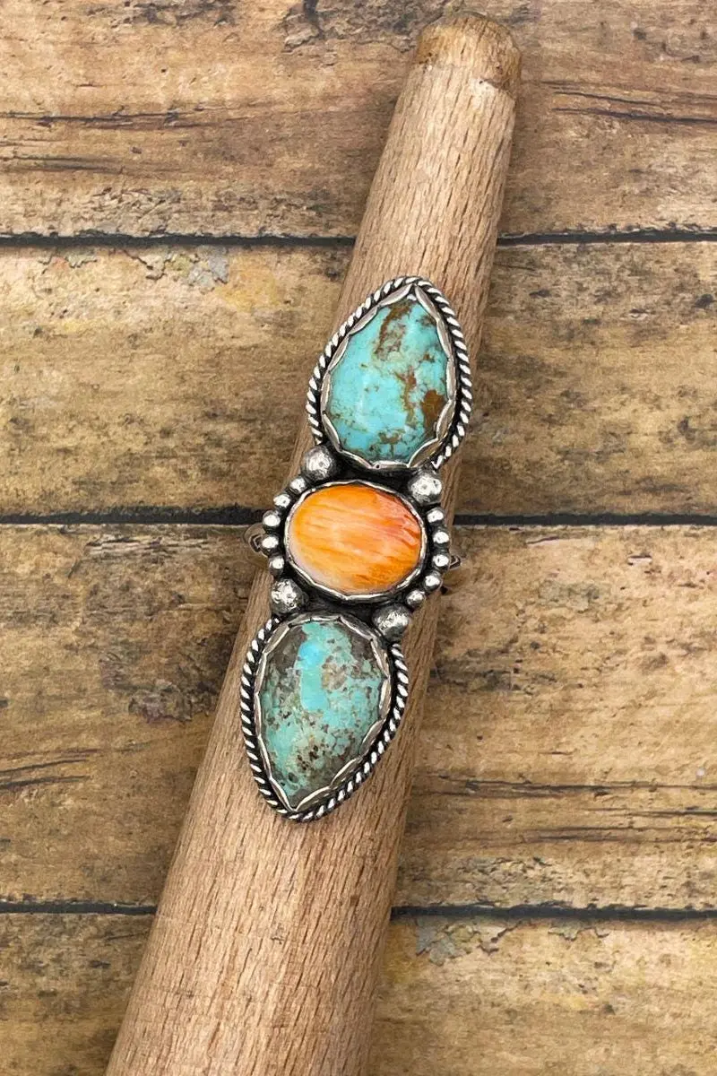 Blakely - Turquoise And Spiny Oyster Triple Gemstone Ring 1