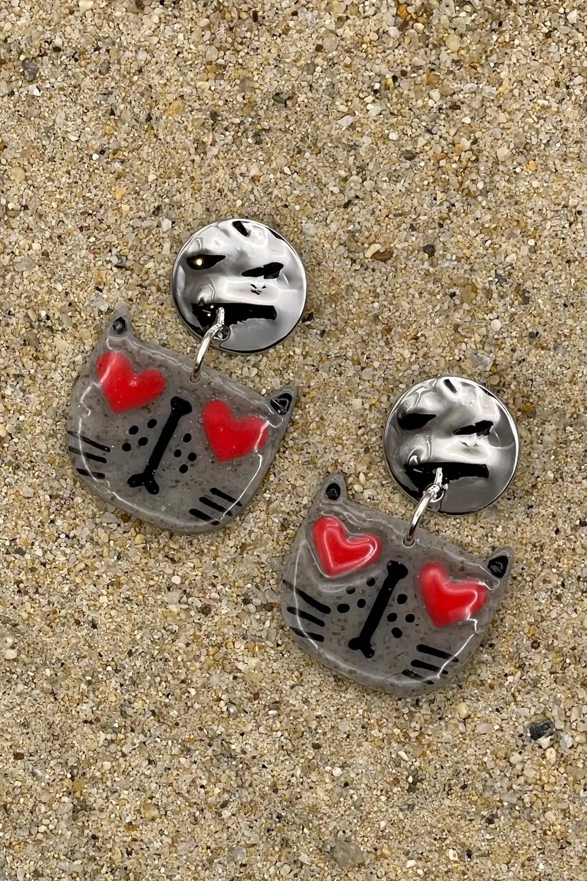 Cat Lover - Heart Eyes Earrings: Handmade Polymer Clay 1