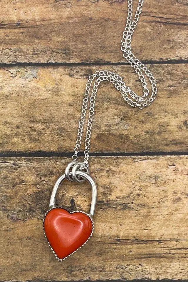 Ryker - Orange Rosarita Love Lock Heart Pendant 1