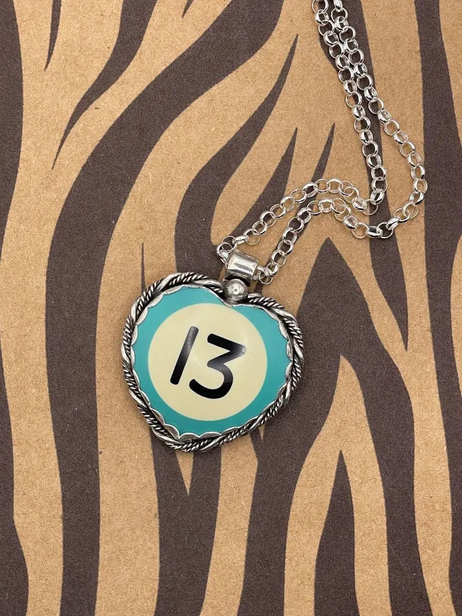 Skylar - Turquoise Billiard Ball #13 Heart Pendant Necklace 1