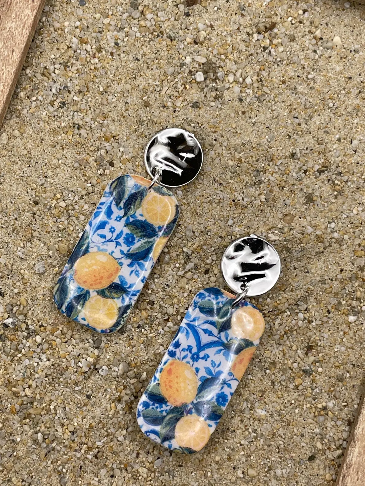 Tutti Frutti - Lemon Printed Dangle Earrings: Handmade Polymer Clay 1