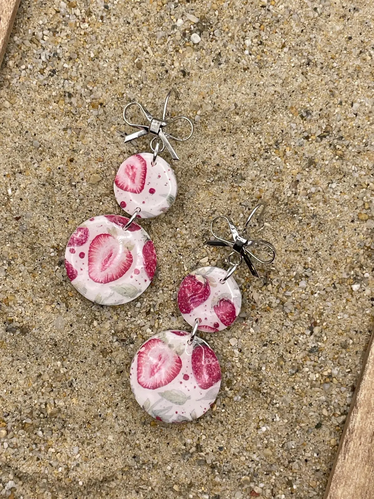 Tutti Frutti - Strawberry Printed Dangle Earrings: Handmade, Polymer Clay 1