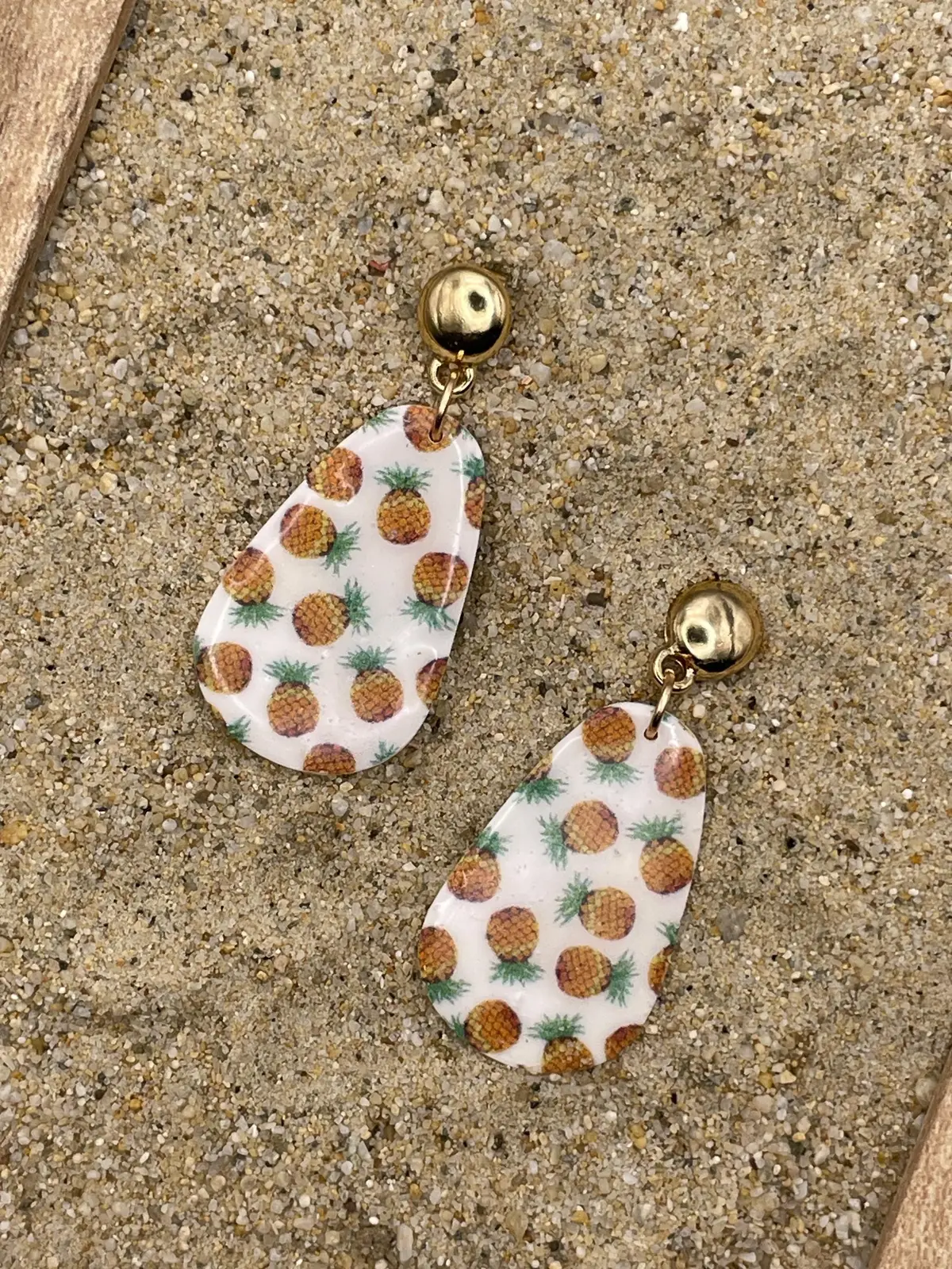 Tutti Frutti - Pineapple Printed Dangle Earrings: Handmade Polymer Clay 1
