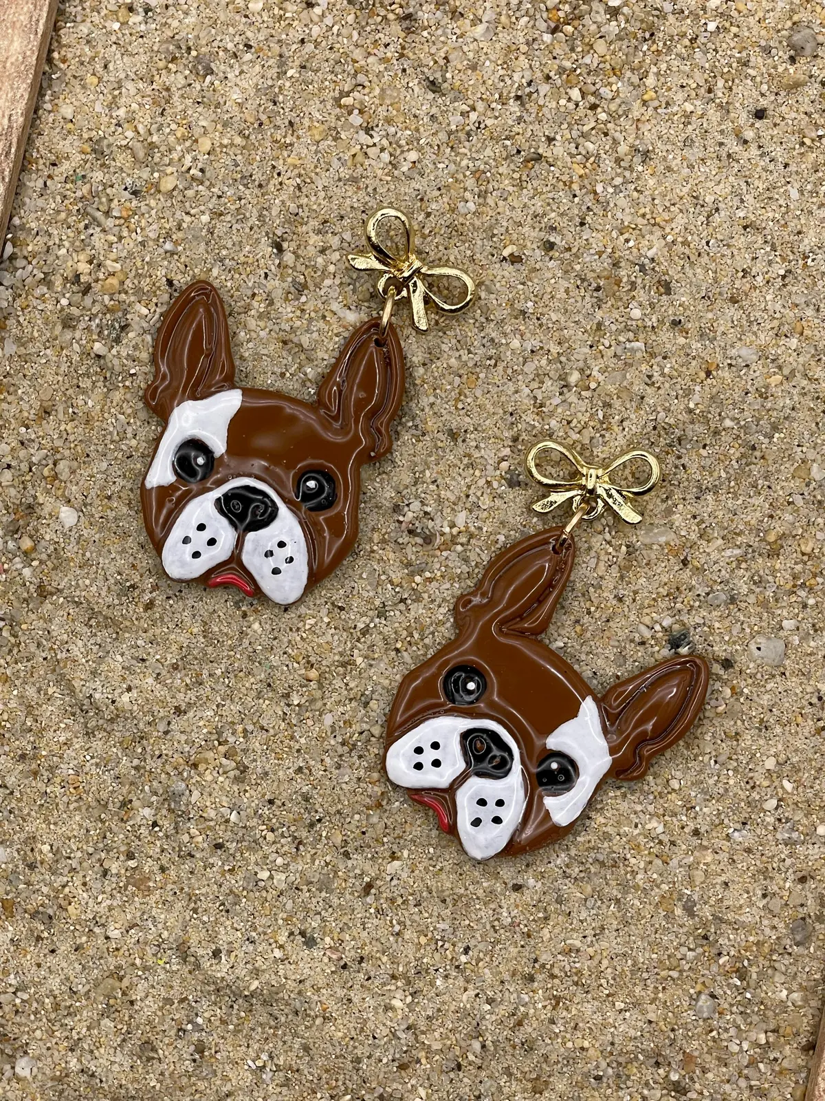 Dog Lover - Frenchy Bulldog Earrings With Gold Bow: Handmade Polymer Clay 1