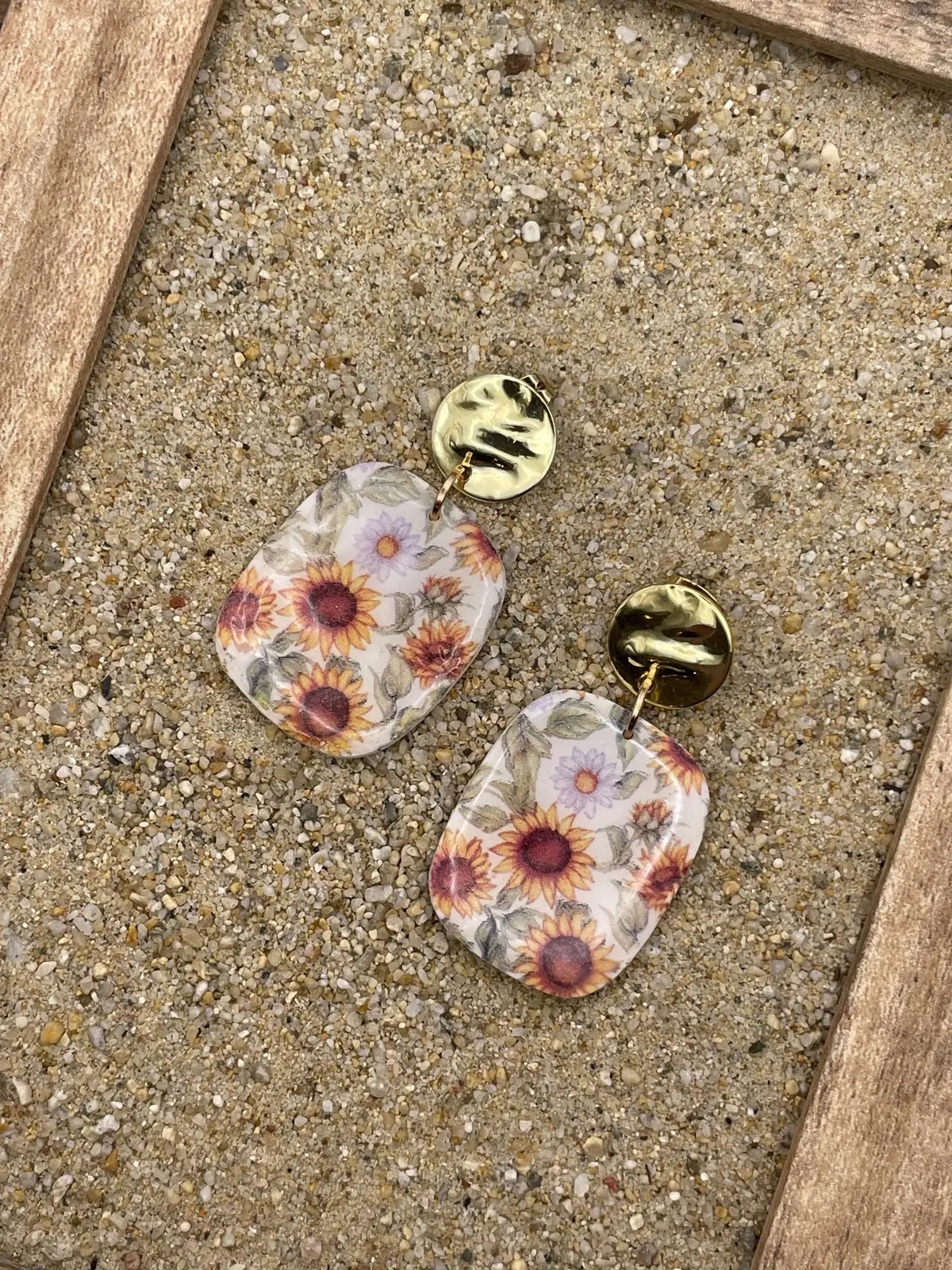 Spring Fling - Sunflower Printed Dangle Earrings: Handmade Polymer Clay 1