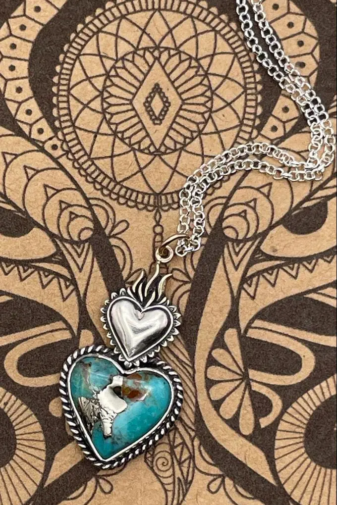 Bonita - Turquoise Sacred Heart Pendant Necklace 1