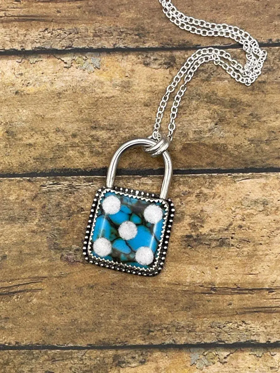 Lux - Turquoise Dice Faux Lock Pendant Necklace 1