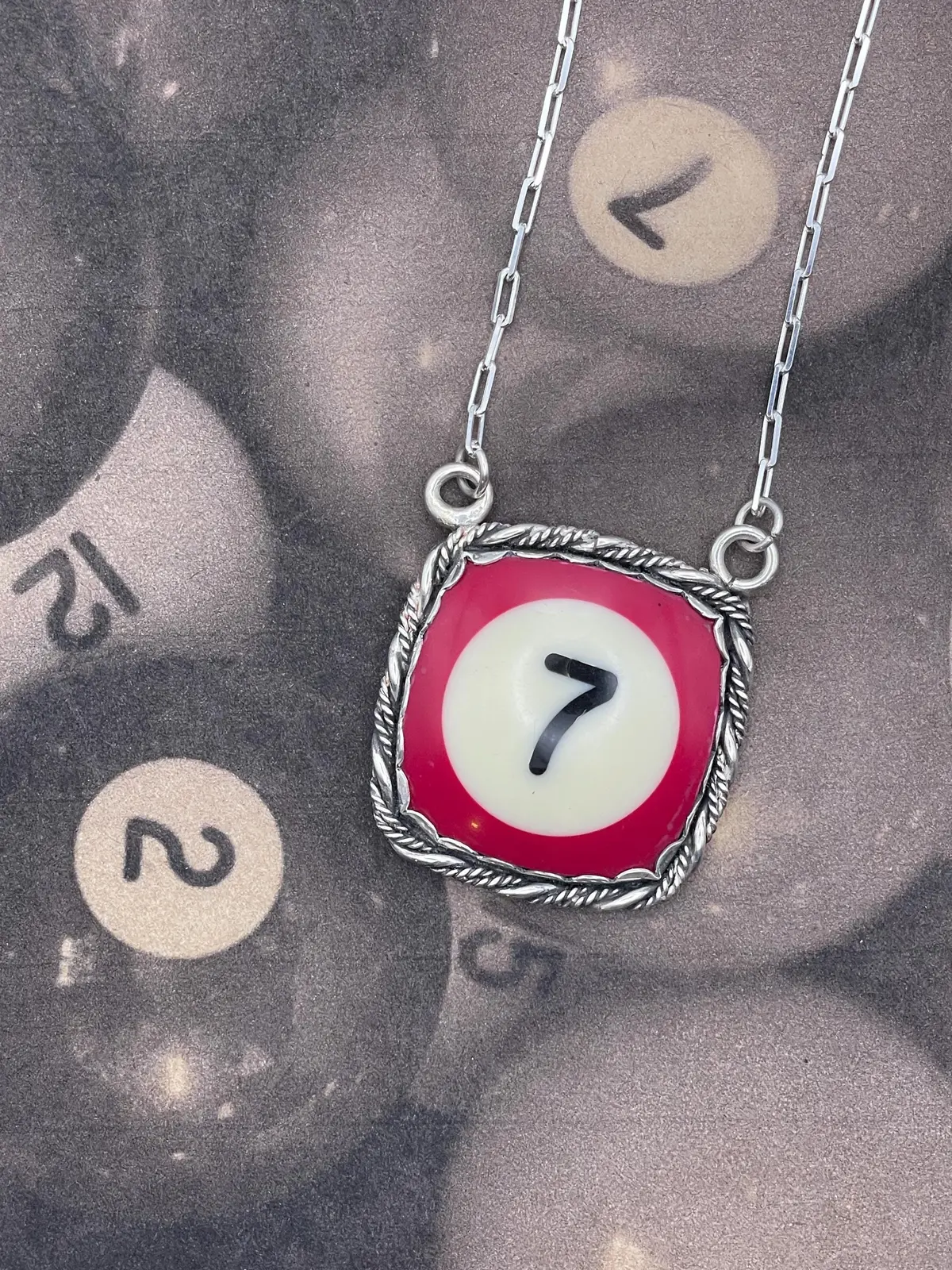Sloan - Billiard Ball Lucky #7 Square Pendant Necklace 1