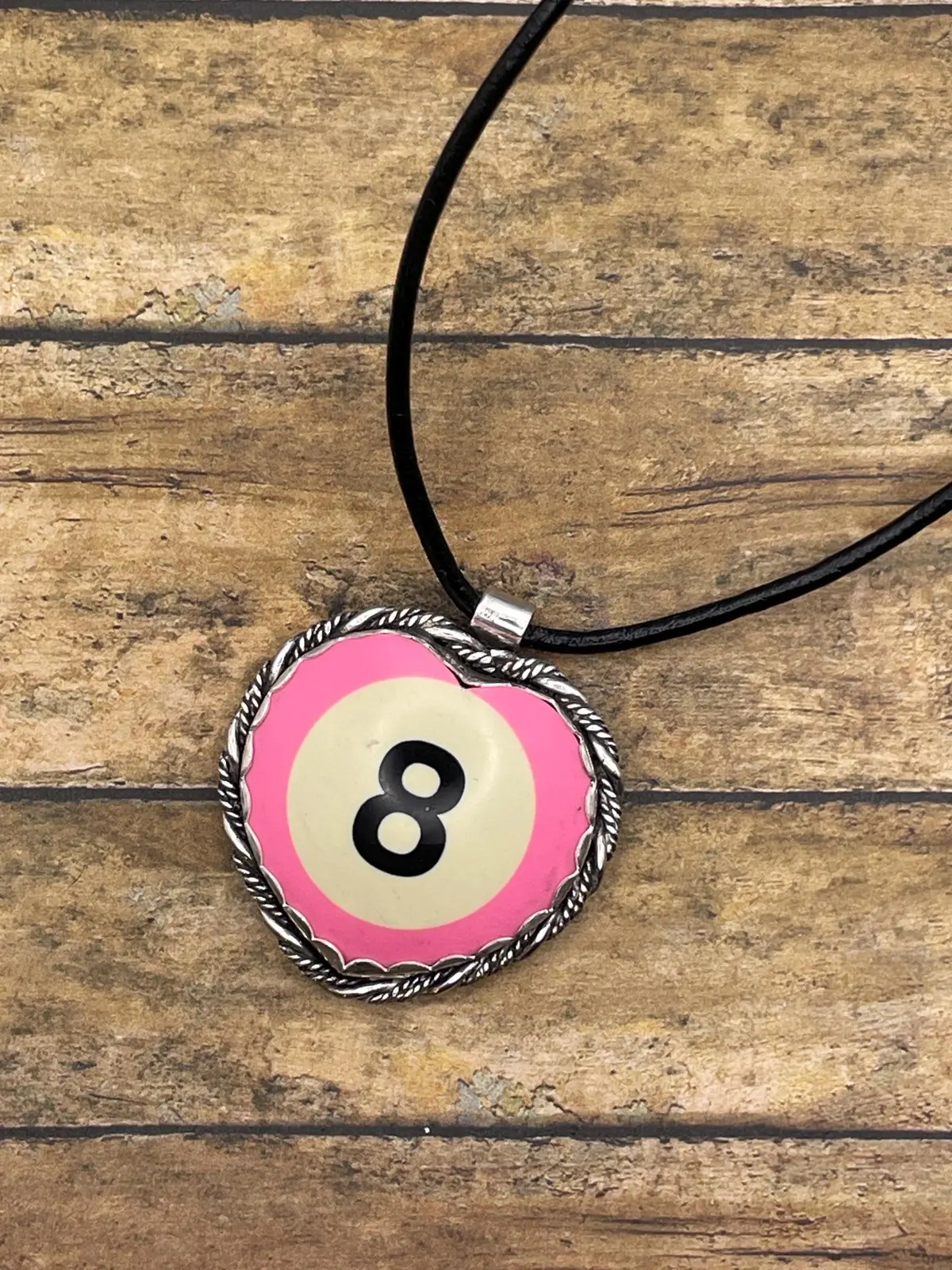 Scout - Unique Pink Billiard 8-Ball Heart Pendant Necklace 1