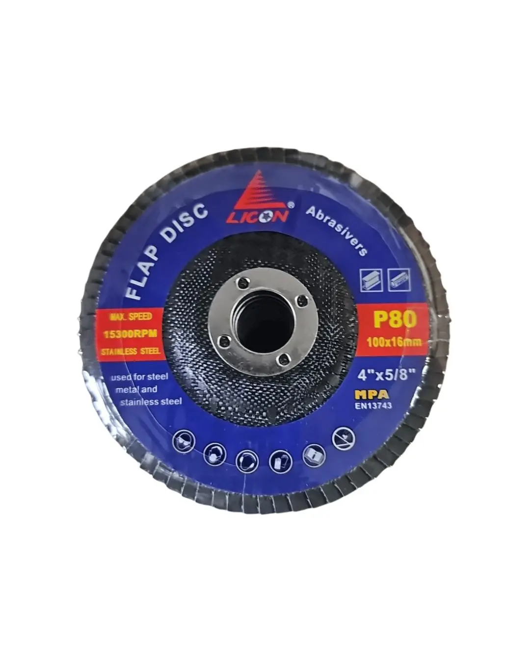 Licon Flap Disc 4" #80 (Stainless Steel/Blue) (10Pc/Pkt , 300Pcs/Carton) | Model: Flap-L04080 1