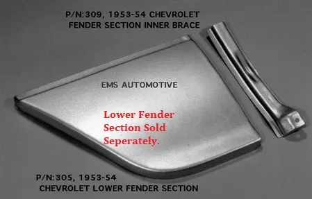 1953-54 Chevy Car Lower Fender Section Inner Brace 1