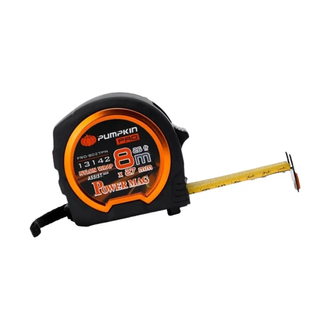 Pumpkin Pro Power Magnetic Nylon Wrap Uv Double Side Measuring Tape W/ Rubber Cover 8M/26Ft X 27Mm (6Pcs/Box) | Model: Pm13142 1