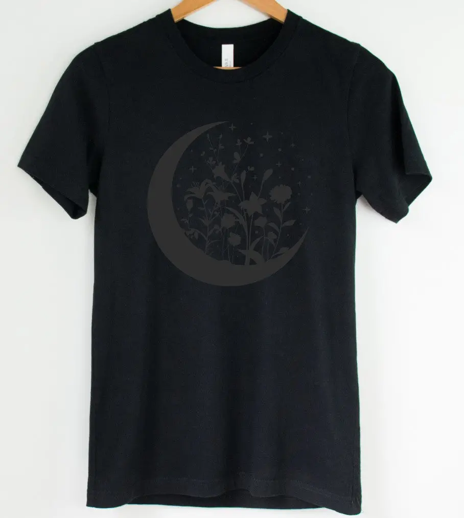 Black On Black Floral Moon: T-Shirt, Pullover, Hoodie, Tank Or Long Sleeve 1